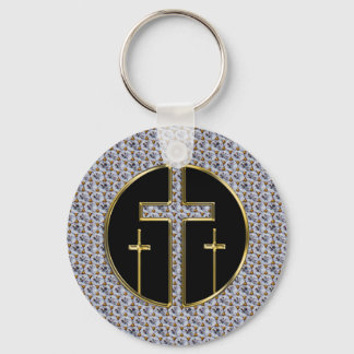 DIAMOND AND GOLD CROSSES KEY RING