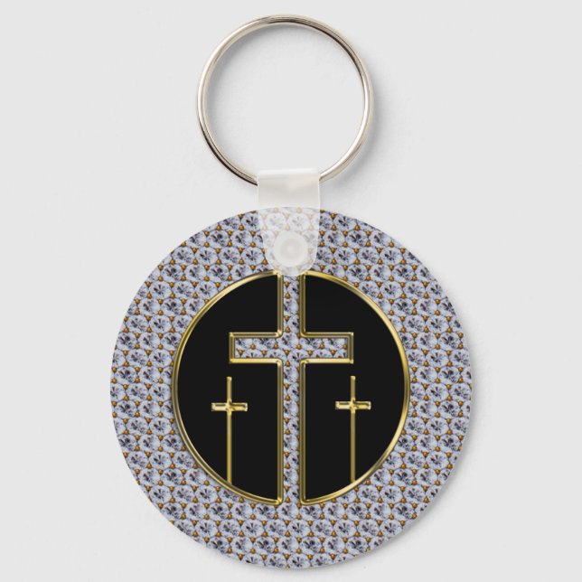 DIAMOND AND GOLD CROSSES KEY RING (Front)