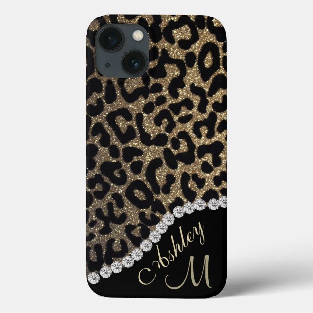 Diamond and Leopard Glitter Monogram Case-Mate iPh iPhone Case (Back)