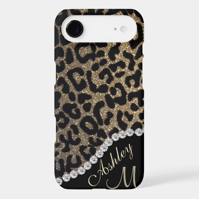 Diamond and Leopard Glitter Monogram Case-Mate iPhone Case (Back)