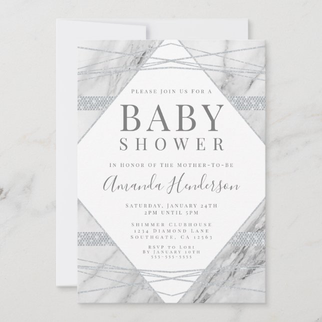 Diamond and Marble Baby Shower Invitation (Front)