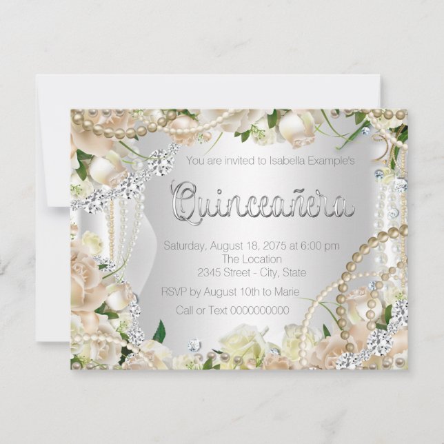 Diamond and Pearl Rose Quinceanera Invitation (Front)