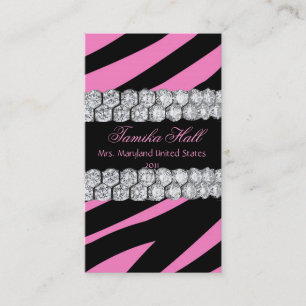 Diamond and Pink Zebra Pageant Business Card