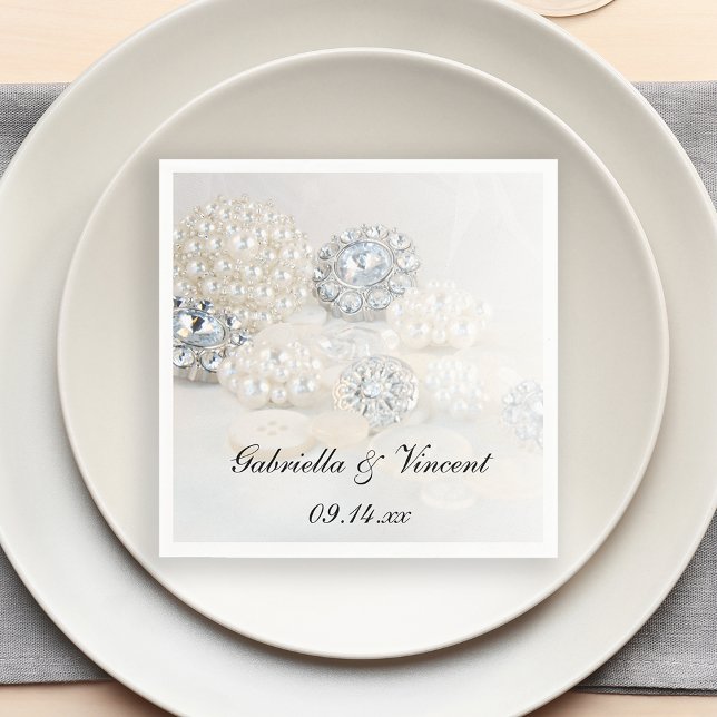 Diamond and White Pearl Buttons Wedding Napkin (Creator Uploaded)