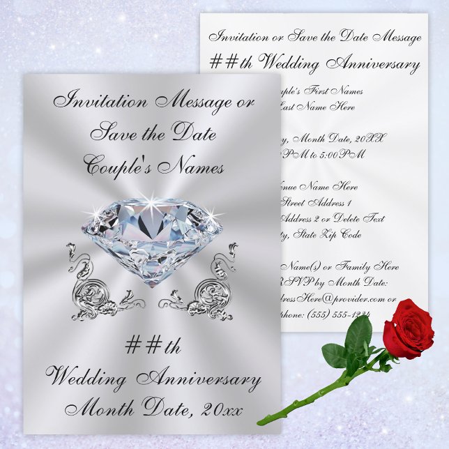 Diamond Anniversary Invitations or Save the Date (Diamond Anniversary Invitations. 60th Anniversary Invitations, 75th Anniversary Invitation or 10th.)