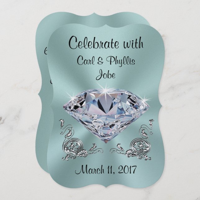 Diamond Anniversary Invitations, Your COLORS, TEXT Invitation (Front/Back)