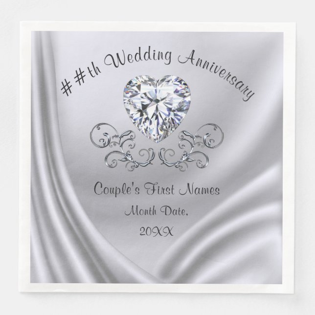 Diamond Anniversary Napkins, 10th 70th 75th 60th Napkin (Front)