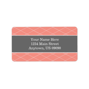 Diamond Background Address Labels (Coral / Grey)