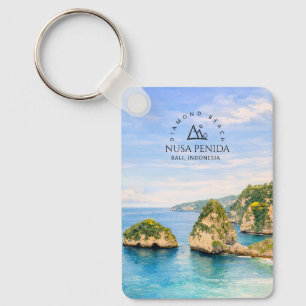 Diamond Beach Bali Watercolor Turquoise Sea Key Ring