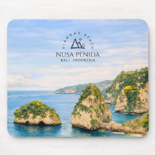 Diamond Beach Bali Watercolor Turquoise Sea Mouse Pad