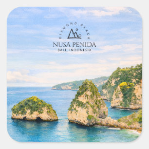 Diamond Beach Bali Watercolor Turquoise Sea Square Sticker
