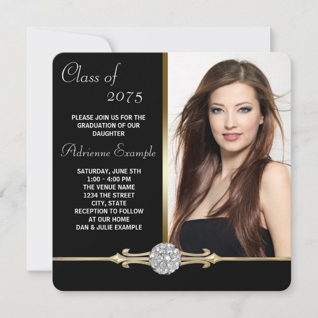 Diamond Black and Gold Glam Graduation Invitation (Front)