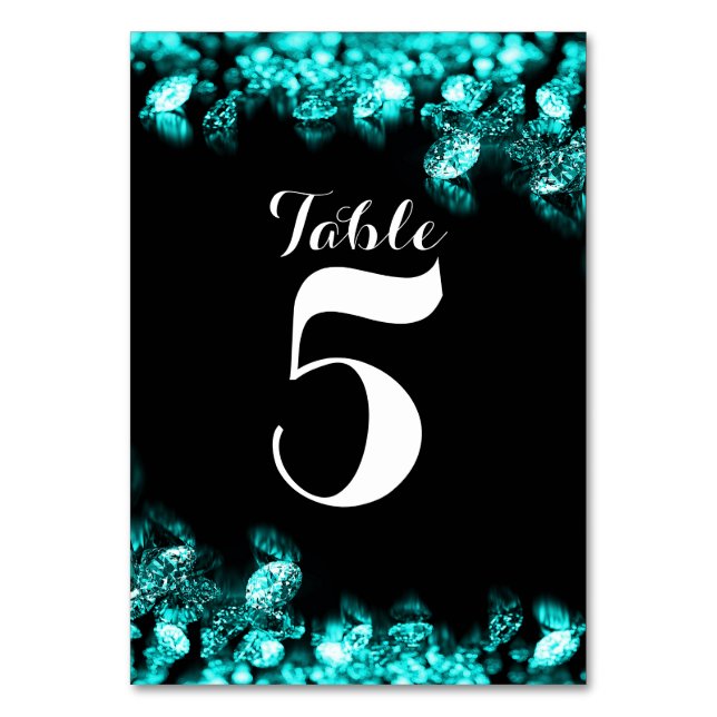 Diamond Black and Turquoise Table Card (Back)