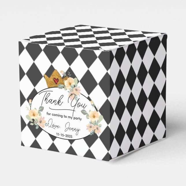 Diamond Black and White Gold Crown Favour Box (Front Side)