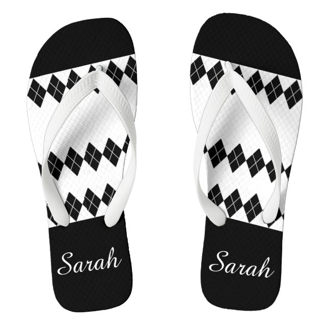 Diamond Black White Custom Jandals (Footbed)