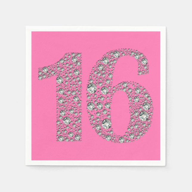 Diamond Bling 16 Sixteen 16th Birthday ANY COLOR Napkin (Front)
