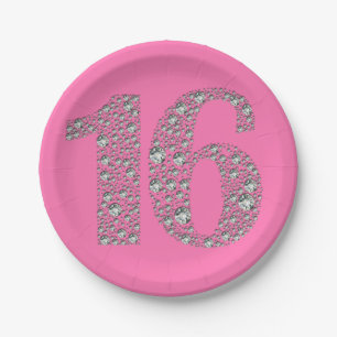 Diamond Bling 16 Sixteen 16th Birthday ANY COLOR Paper Plate