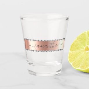 Diamond Bling  Calligraphy Name Rose Gold  Shot Glass