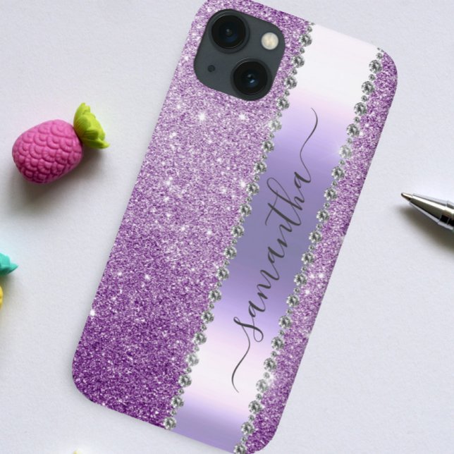 Diamond Bling Glitter Calligraphy Name Purple  Case-Mate iPhone Case (Creator Uploaded)