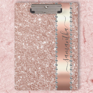 Diamond Bling Glitter Calligraphy Name Rose Gold Clipboard