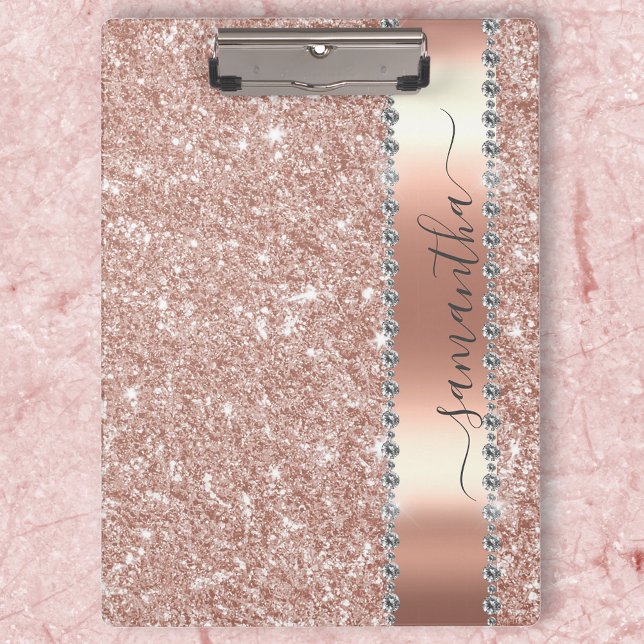 Diamond Bling Glitter Calligraphy Name Rose Gold Clipboard (Creator Uploaded)