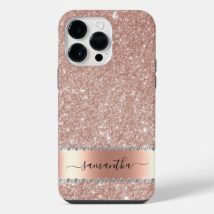 Diamond Bling Glitter Calligraphy Name Rose Gold iPhone 14 Pro Max Case