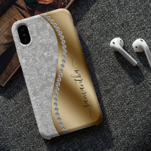 Diamond Bling Gold Metal Personalised Script  iPhone 15 Case