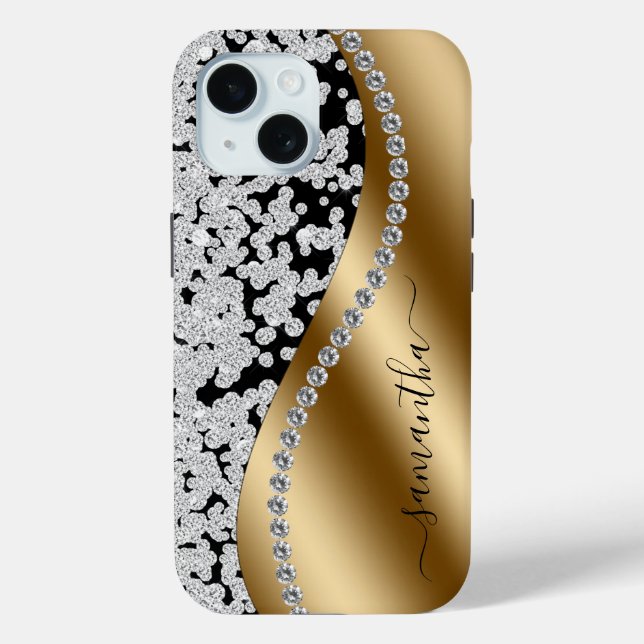 Diamond Bling Gold Metal Personalized Script  Case-Mate iPhone Case (Back)