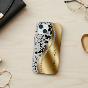 Diamond Bling Gold Metal Personalized Script  iPhone 15 Case