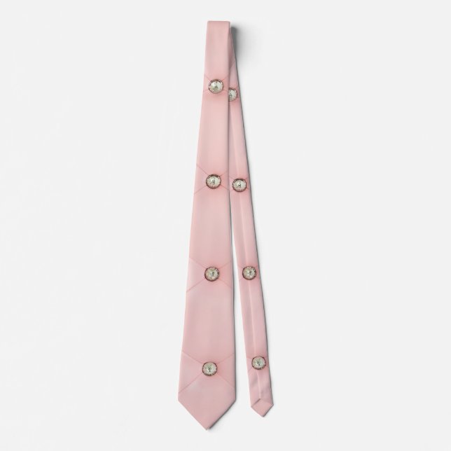 Diamond Bling Pink Tufted Leather Jewel Vinyl Tie (Front)