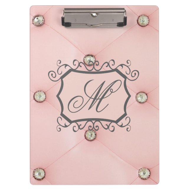 Diamond Bling Pink Tufted Monogram Clip Board (Front)