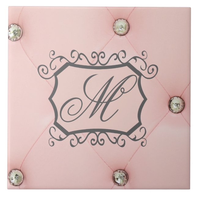 Diamond Bling Pink Tufted Monogram Display Tile (Front)