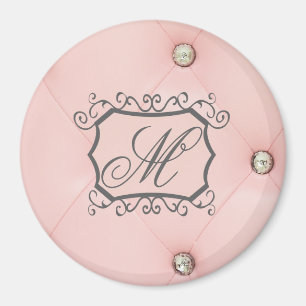 Diamond Bling Pink Tufted Monogram Initial Magnet