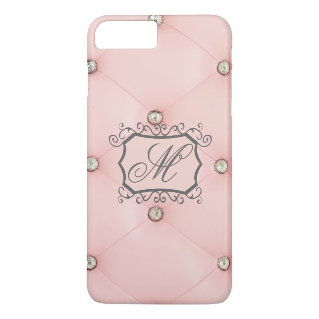 Diamond Bling Pink Tufted Monogram iPhone 7+ Case (Back)