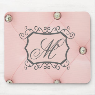 Diamond Bling Pink Tufted Monogram Mouse Pad