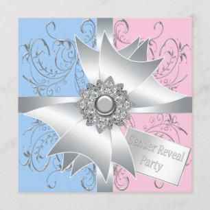 Diamond Bow Elegant Pink Blue Gender Reveal Invitation