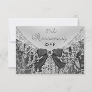 Diamond Bow & Floral Swirl 25th Anniversary RSVP Card