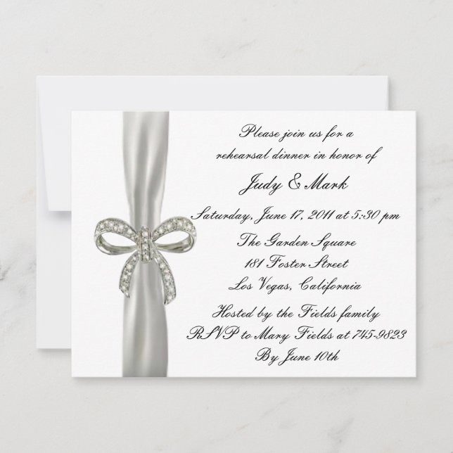 Diamond Bow Rehearsal Dinner Invitation (Front)