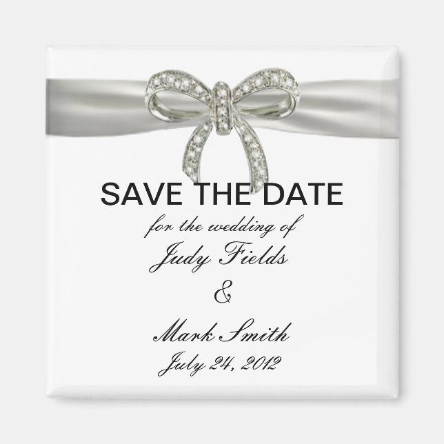 Diamond Bow Wedding Save The Date Magnet (Front)