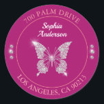 Diamond Butterfly, DIY Return Address Deep Fuchsia Classic Round Sticker<br><div class="desc">Personalise this diamond butterfly return address sticker with your name and address on deep fuchsia background and one grey circle with grey text. Click “Customise” to change colours and type styles.</div>