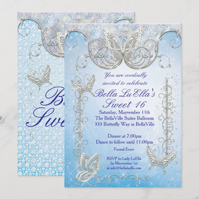 Diamond Butterfly Party Invitations (Front/Back)
