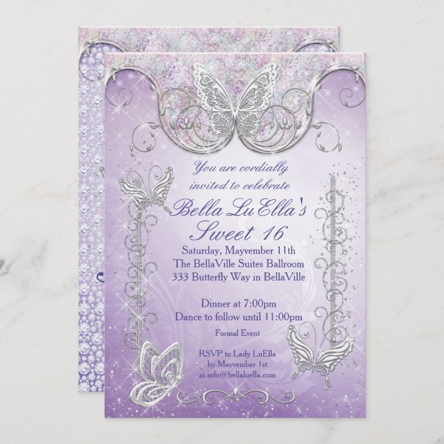 Diamond Butterfly Party Invitations (Front/Back)