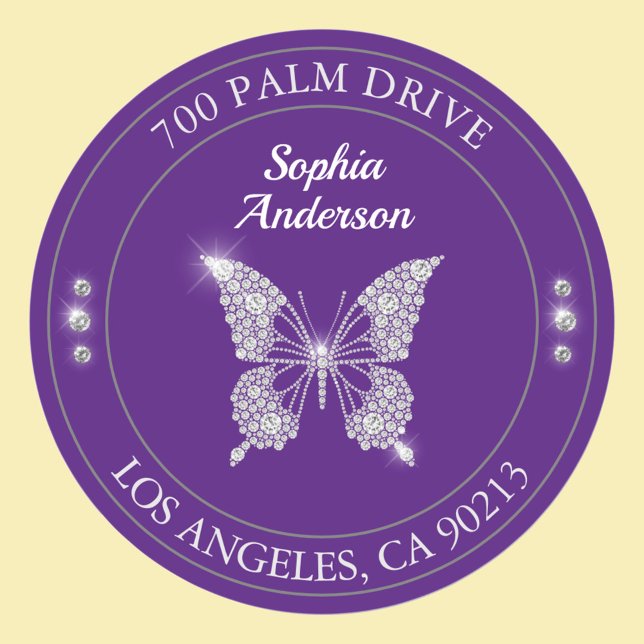Diamond Butterfly, Royal Purple Return Address Classic Round Sticker (Creator Uploaded)