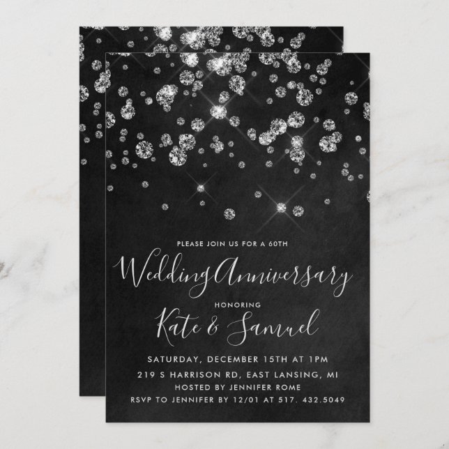 Diamond Chalkboard Wedding Anniversary Invitation (Front/Back)