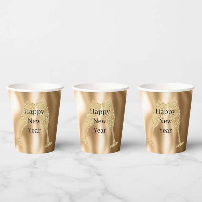 Diamond Champagne Glass Happy New Year Paper Cups (Multi)