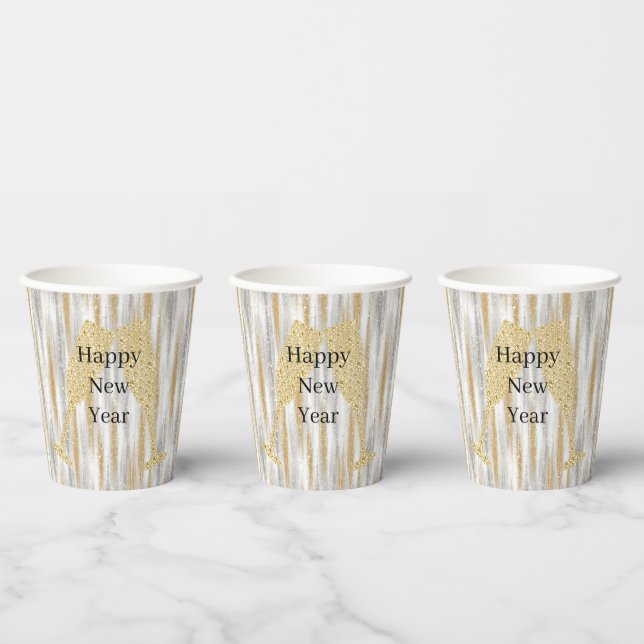 Diamond Champagne Glass Happy New Year Silver Gold Paper Cups (Multi)