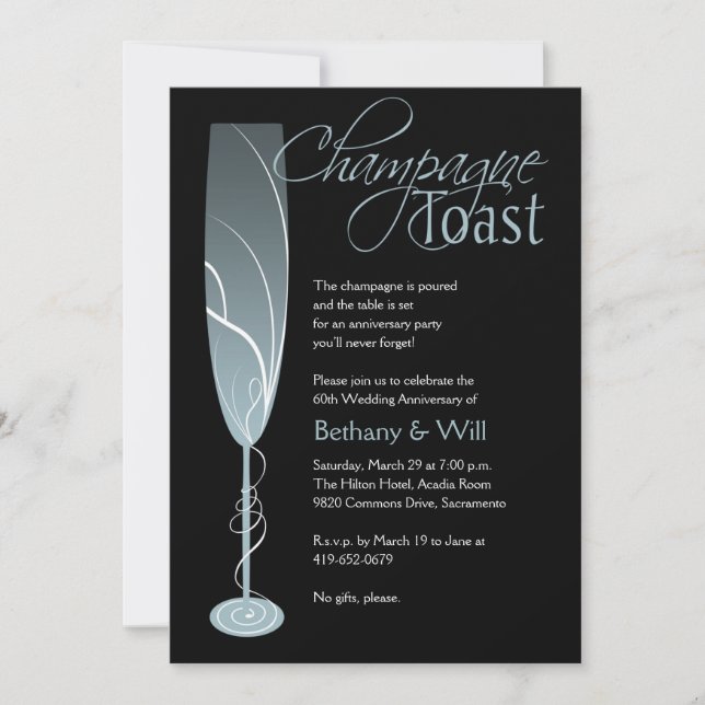 Diamond Champagne Toast Invitation Blue (Front)