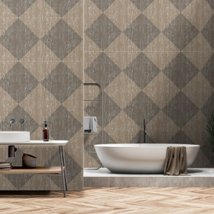 Diamond Check Crackle Texture Beige And Taupe Wallpaper