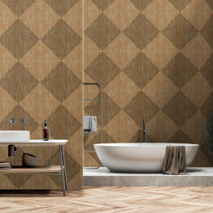 Diamond Check Crackle Texture Orange Brown Wallpaper