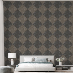 Diamond Check Crackle Texture Taupe and Brown Wallpaper